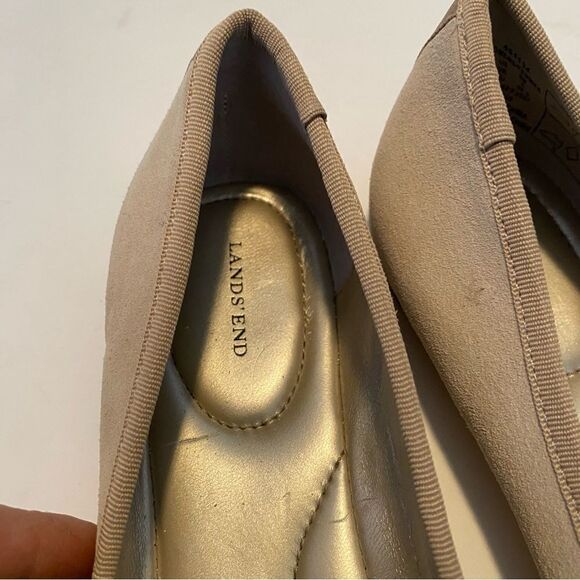 Lands End Beige tan neutra leather suede Emma classic flats woman’s -8 - Picture 8 of 8